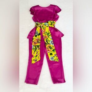 95% natural satin Elegant Pink Satin Women's Pantsuit